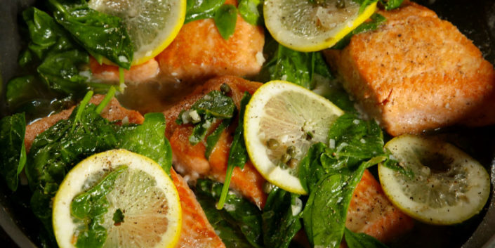 Garlic-Lemon Salmon on Spinach Garlic-Lemon Salmon on Spinach